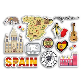 A5 Sticker Sheet - Spain Vinyl Stickers - Spanish Landmark Holiday City Country Airport Map Flag Food Sticker #77545