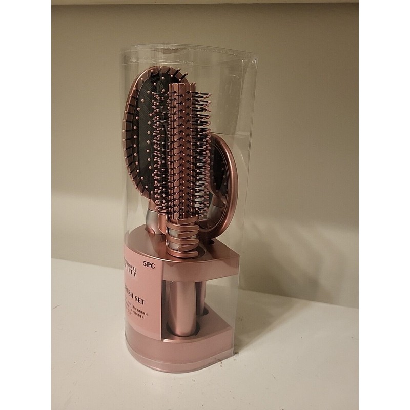 Professional Quality 5-Piece Professional Quality Hair Brush Gift Set, Mirror,
