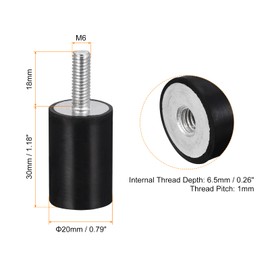 sourcing map 4 pieces rubber mounts M6 male/female vibration insulator shock absorber D20 mm x H 30 mm