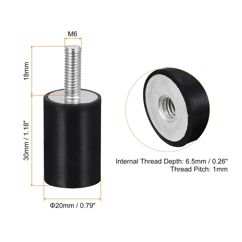 sourcing map 4 pieces rubber mounts M6 male/female vibration insulator