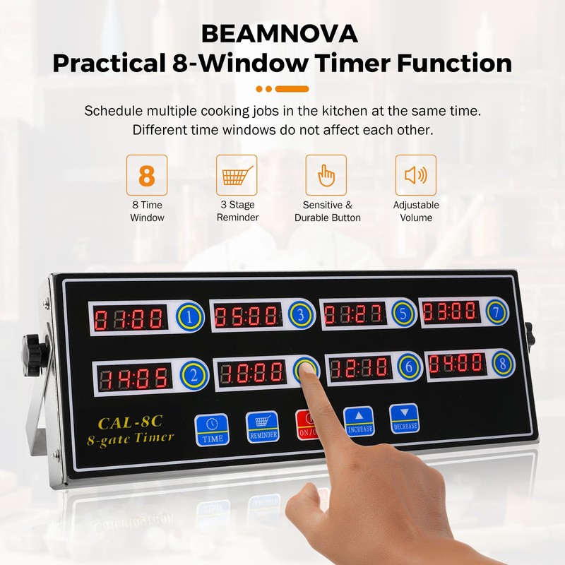 BEAMNOVA 8-Channel Digital Kitchen Timer Commercial Cooking Fryer Reminder Loud