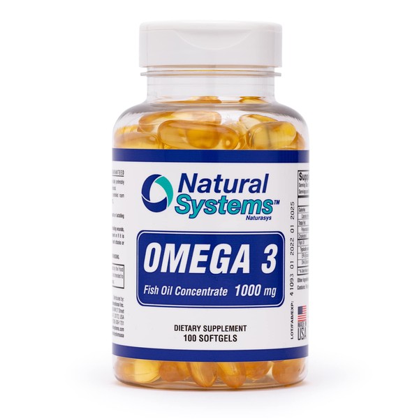 Omega 3 1000mg Fish Oil 100 Concentrated Softgels by Natural Systems | Omega 3 Fish Oil Supplements for Daily Diet | Omega Supplements for Cardiovascular, Brain and Joints Support *