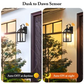 BesLowe Dusk to Dawn Outdoor Wall Lights, Exterior Lighting Fixtures Wall Mount, Porch Lights Outdoor Wall Sconces with Water Ripple Glass, Outside Lights for House Front Door Garage, 2-Pack