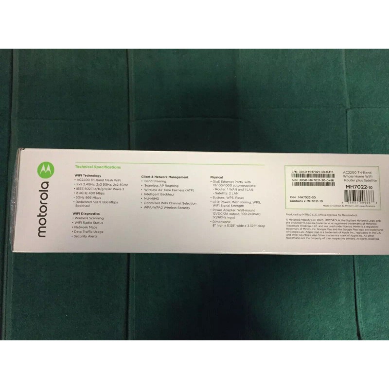 Motorola MH7022 2-Pack AC2200 Tri-Band Mesh Whole Home WiFi System