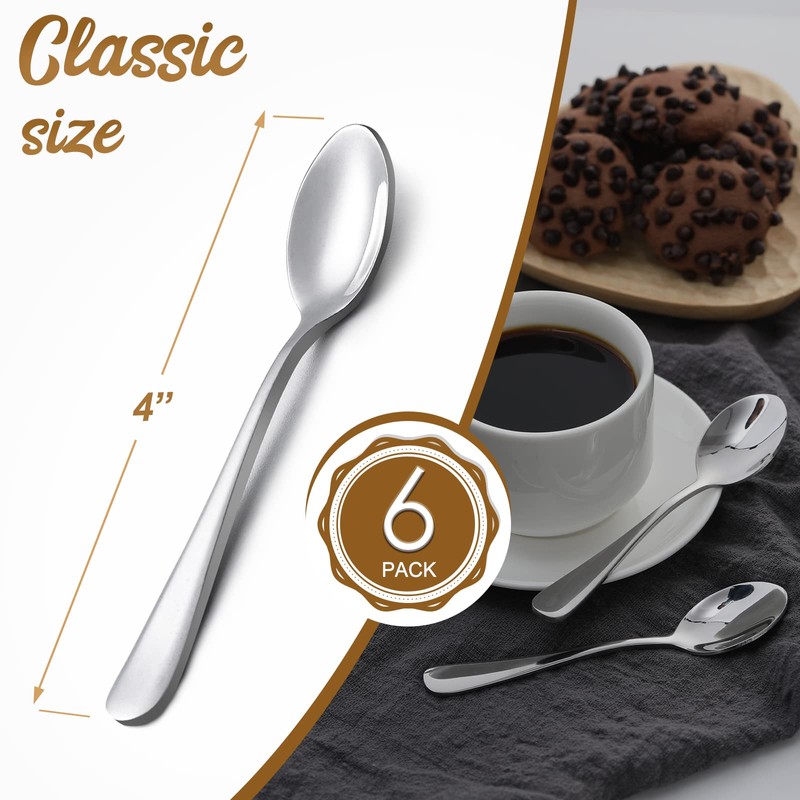 Hiware 6-Piece Demitasse Espresso Spoons, 4 Inches Stainless Steel Mini
