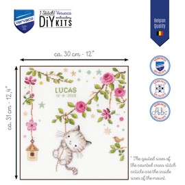 Vervaco Counted Point Kit Cheeky Kitten, White, Approx. 30 x 31 cm