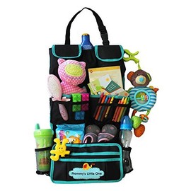 Backseat Car Organizer for Kids + Mini Car Trash Can – Multipurpose Seat Back Organizer, Tons of Storage Space for Car Accessories, Toy Organization – Back of Seat Organizer + Car Trash Bin