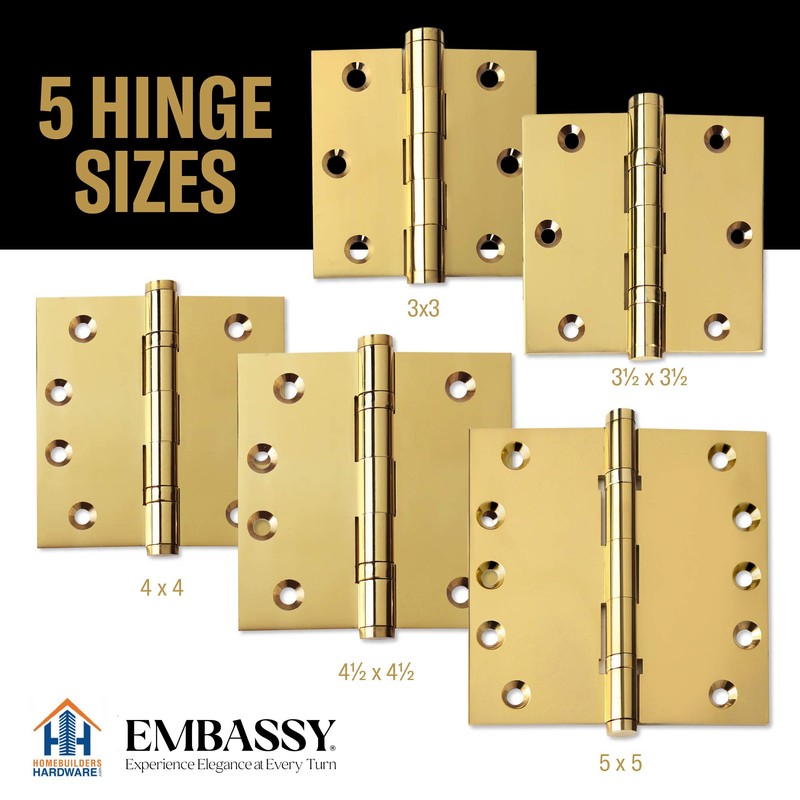 Embassy Door Hinge Solid Brass - 3 x 3 Inch,