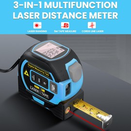 60M Infrared Laser Tape Measure, 3-in-1 Handheld Laser Distance Meter with Large LCD Display, Laser Measurement Tool Scales,5M Tape Measure and Cross Line Laser
