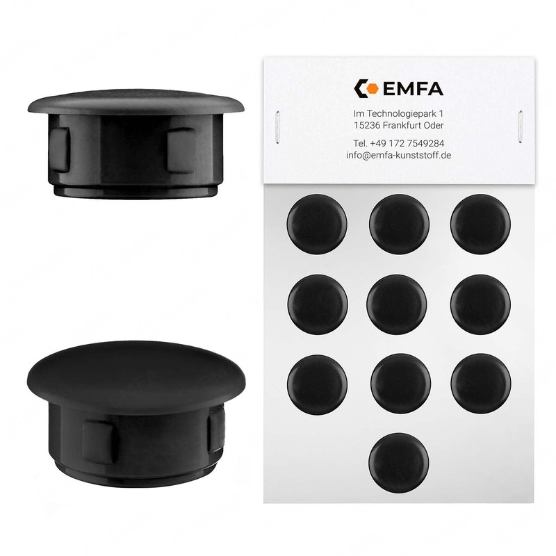 EMFA Cover Caps for 17 mm Drill Holes Black Pack