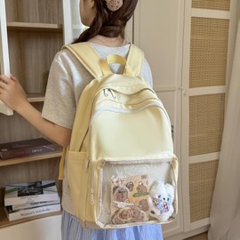 ZESU Women's Backpack, Pain Bag, Large Capacity, Korean Girls, Rucksack, PVC Bag, Town Backpack, Transparent, For Work or School, Elementary School Students, High School Students, yellow, M