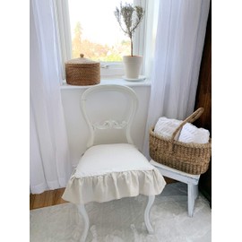 Linen Seat Cover for Dining Chair, Ruffled on 4 Sides, Regular and Large Sizes - with Pocket Back to Insert a Pillow (Dove Grey, Large 20" x 18")
