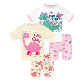 DAUGHTER QUEEN Girls Dinosaur Pajamas Set Short Sleeve Pjs for Girls Summer Pj Kids 100% Cotton Sleepwear Sleeping Clothes Jammies Size 9 10 Age 8-10 Years Old Large