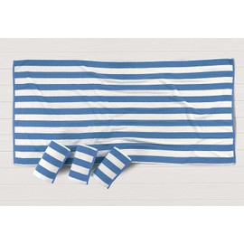 LANE LINEN Beach Towels 4 Pack – 100% Cotton, Oversized Cabana Stripe Pool Towels, Quick Dry & Highly Absorbent, 30" x 60" – Light Blue