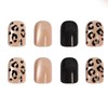Fall Press on Nails Short Square Fake Nails with Leopard