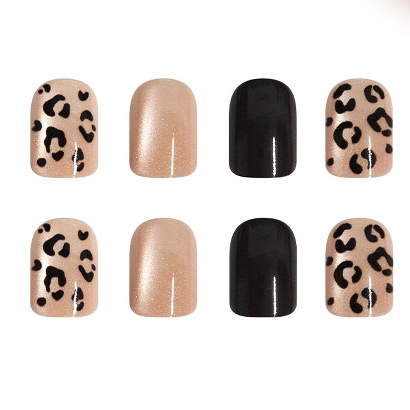 Fall Press on Nails Short Square Fake Nails with Leopard
