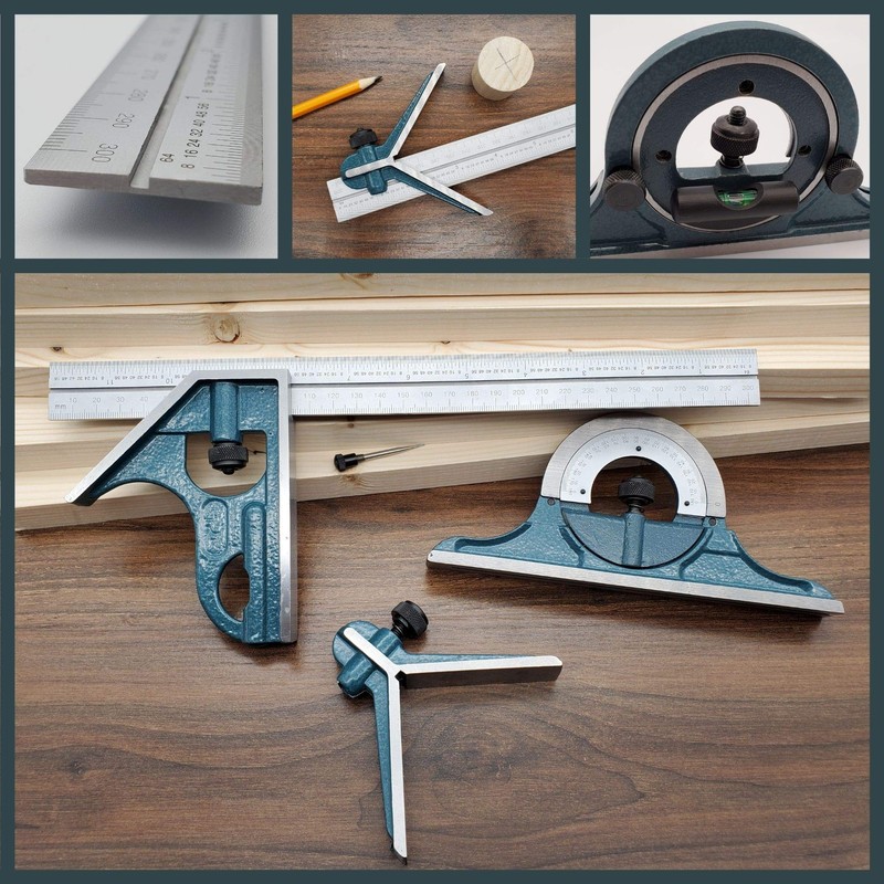 Combination Square Set with Protractor, Woodworking Square, Carpenter Square, 12’’