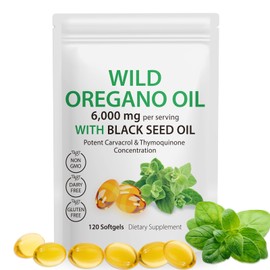 Oil of Oregano Softgels,6000mg 2-in-1 Strength with 300mg Organic Cold-Pressed Oregano & 200mg Black Seed Oil,Natural High Potency Immune & Digestive Support, 120 Capsules, Cold-Pressed