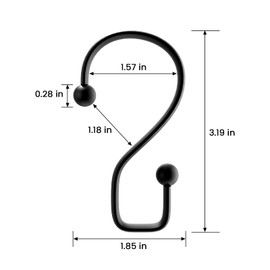 BATHDESIGN Shower Curtain Hooks Rings, 12 Pcs S Shape Shower Curtain Hooks, Rust Proof Shower Curtain Rings, Shower Hooks for Shower Curtains, Kitchen Utensils, Clothing, Towels, Black