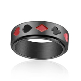 Playing Card Poker Spinner Ring Stainless Steel Ace Band Stress Relieving Anxiety Fidget Hip Hop Punk Statement Party Wedding Promise Engagement Jewelry-Black 9