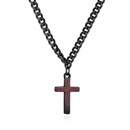 NUKAYAI Baseball Cross Necklace for Men 18" Premium Stainless Steel Sturdy Non-Fading Cuban Chain Black Cross Pendant Baseball Drip Accessories Easter Christmas Birthday Necklace Jewelry Gifts