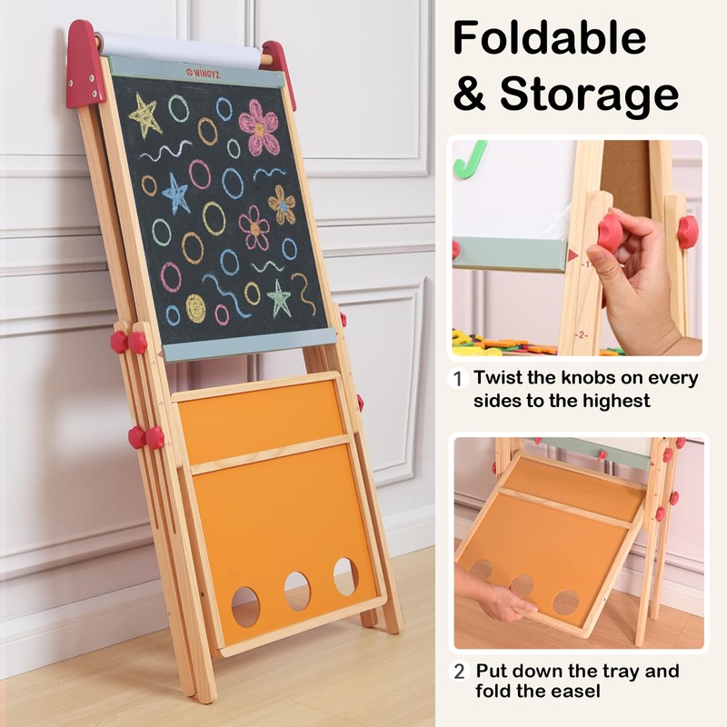 Wingyz 3-in-1 Adjustable Kids Art Easel with Magnetic Whiteboard &