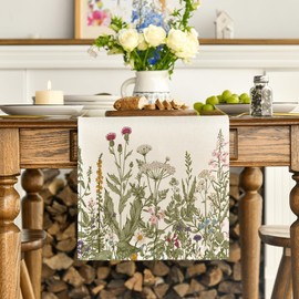 Artoid Mode Antique Herbs and Wild Flowers Spring Table Runner, Seasonal Kitchen Dining Table Decoration for Home Party Decor 40x140 cm