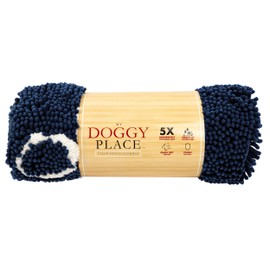 My Doggy Place - Microfiber Dog Door Mat - Dirt and Water Absorbent Mat - Washer & Dryer Safe Non-Slip Mat - Navy Blue with Paw Print Runner - 60 x 36 in