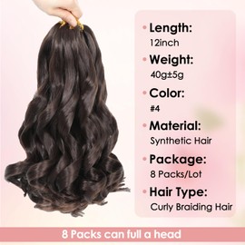 GetMaige French Curl Braiding Hair 40g/Pack Pre Stretched Synthetic Spiral Curly Crochet Hair Natural Black Yaki Curly Hair 12 Inch Curly End Hair Extensions for Black Women (12 Inch,8 Packs,#4)