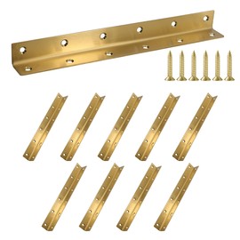 Redunest L Bracket, Heavy Duty Corner Brace, 10 Pack 10.8 Inch Stainless Steel Shelf Bracket Angle Bracket for Shelves, Gold Metal Braces for Wood, 275mm Overall Length