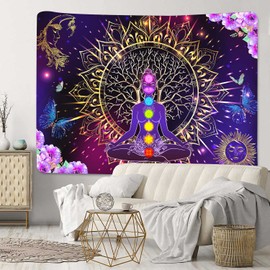YLPHYLIS Tree of Life Tapestry Chakra Meditation tapestry 71x95 Inches Spiritual Yoga Tapestry Hippie Moon and Sun Tapestry for Bedroom Living Room Dorm Home Tapestry YL128