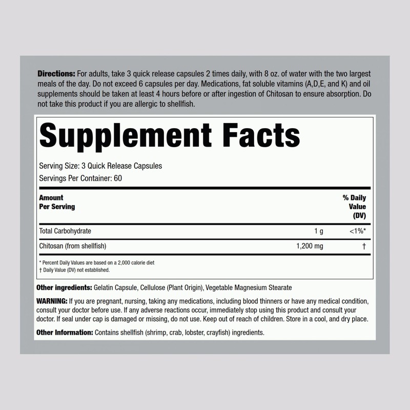Piping Rock Chitosan Supplement 1200 mg | 180 Capsules |