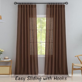 Cocoa Brown Linen Back Tab Curtains 120 Inches Extra Long Ceiling to Floor for Villa Living Room - 2 Panels Hooks Belt Pinch Pleated Easy Sliding Curtains Light Filtering Semi Sheer Drapres 52" x 120"