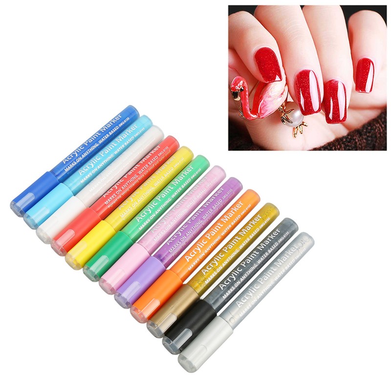 12pcs Nail Polish Pens Multiple Colors Quick Drying DIY Nail