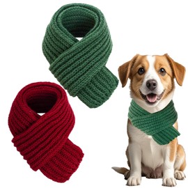 2pcs Winter Knitted Scarf for Dogs Warm Bandanas for Small Medium Large Dogs Christmas Holiday Scarf (Green, Burgundy)