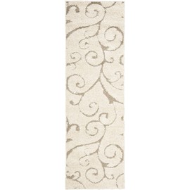 Safavieh Florida Shag Collection SG455 Scrolling Vine Graceful Swirl Textured 1.2-inch Thick Runner, 2'3" x 15' , Cream / Beige