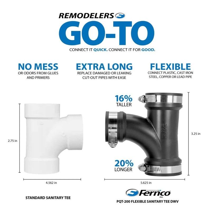 Fernco 2" Flexible PVC Tee Includes Optional 1.5" Reducer Bushing