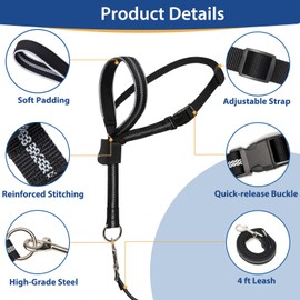 BARKLESS Dog Head Collar, Reflective Head Halter for Small Medium Large Dogs with Soft Padding, No Pull Dog Mouth Harness with Training Leash, Adjustable Muzzle Leash for Gentle Walking (Black, M)