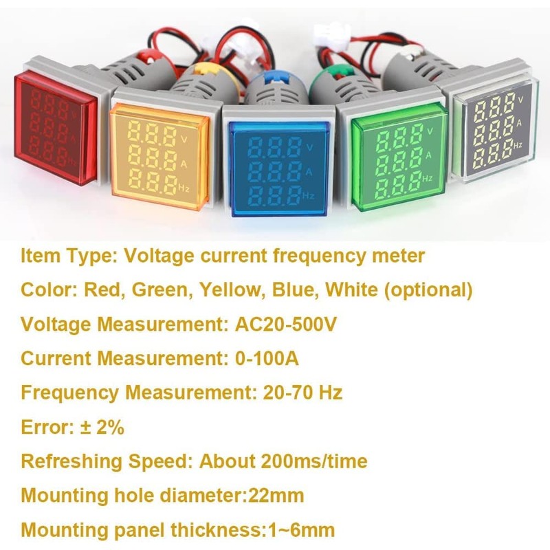 Gebildet AC 50-500V 0-100A 0-99Hz 22mm AC Current Voltage Tester