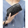 Women's Wallets Soft Leather Zipper Wrist Handbag Embossed Floral Three