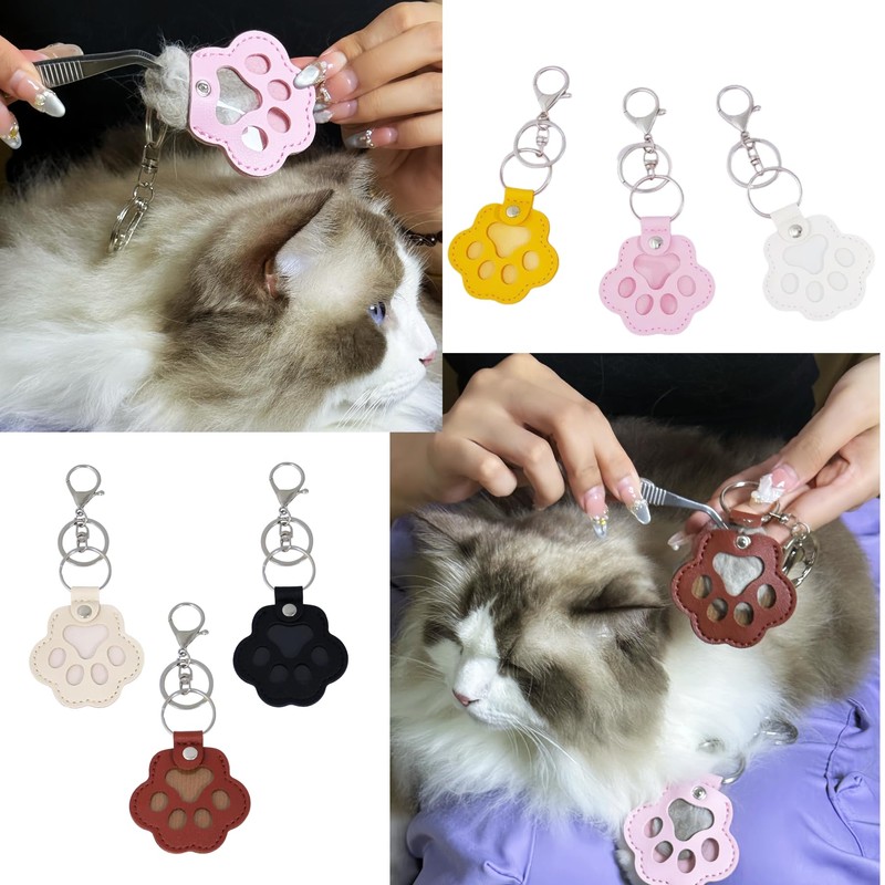 6 Piece Pet Memory Set, Cat Paw Keyring with Tweezers,