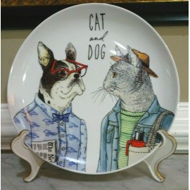 West Elm Rachel Kozlowski Dapper Animal Salad Plate - Cat and Dog