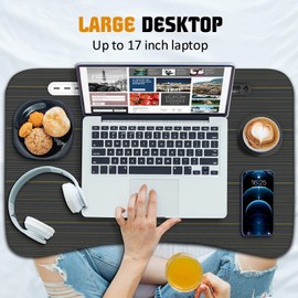 Fayquaze Laptop Bed Desk, Portable Foldable Laptop Bed Table with USB Charge Port Storage Drawer and Cup Holder, Lap Desk Notebook Stand Tray Table Serving Tray for Eating, Reading and Working