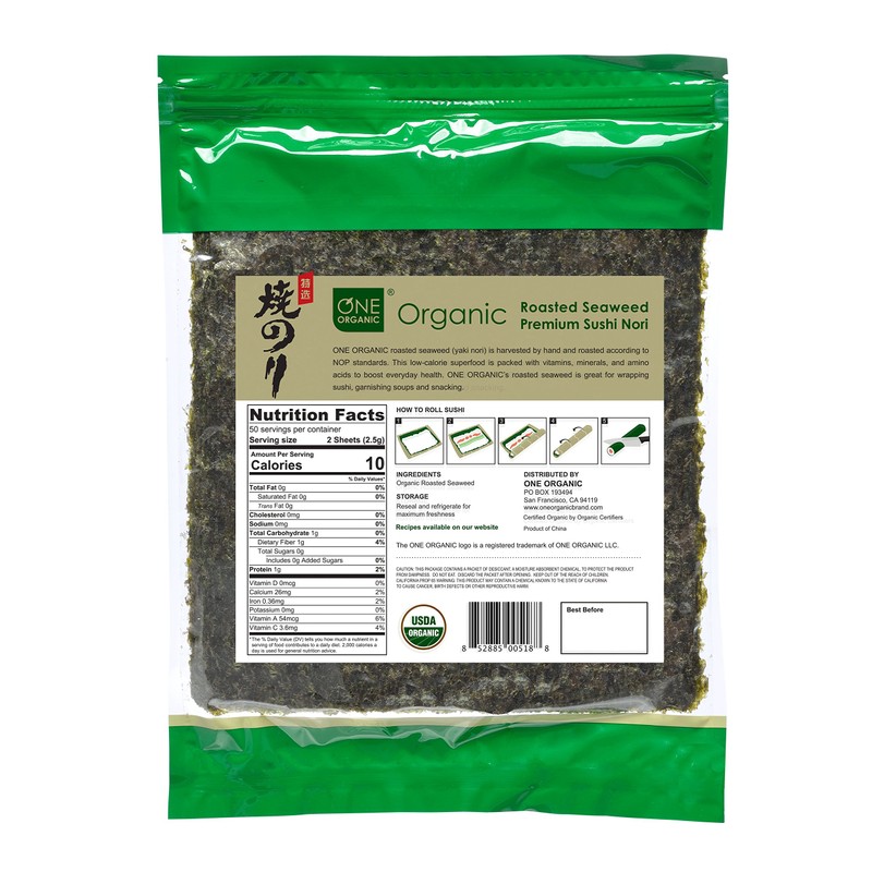 ONE ORGANIC Sushi Nori Premium Roasted Organic Seaweed (50 Full