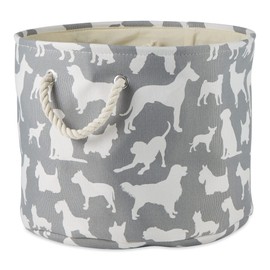 Bone Dry Pet Storage Collection Collapsible Bin with Soft Rope Handles, Medium Round, 12x15, Gray Dog Show Print