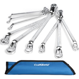 CRAFTZONE Ratchet Wrenches Set 9 PC Metric 6-24mm Ratcheting Wrench Set Double Offset Box End Spanner CR-V Steel with Rolling Pouch