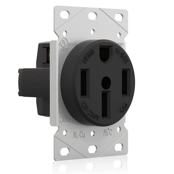 ELEGRP 50 Amps 125/250V Range Oven Stove Receptacle, Flush Mounting Power Outlet, NEMA 14-50R, Straight Blade Heavy Duty Range Receptacle, Grounding, 3 Pole 4 Wire, UL Listed, 1 Pack