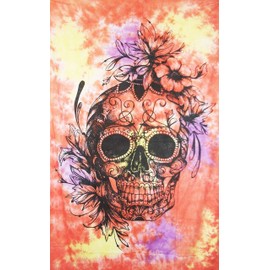 Traditional Jaipur Tie Dye Skull Tapestry, Indian Hippie Wall Hanging, Bohemian Bedding Twin, Boho Dorm Room Decor, Gypsy Picnic Throw Blanket