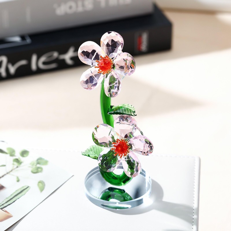 Crystal Flower Figurine, K9 Crystal Bloom Ornament,Mini Glass Gift