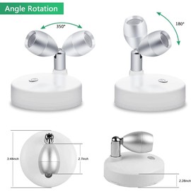 KINDEEP RGB Wireless LED Spotlight, Battery Operated Accent Lights, Indoor Mini Puck Light, Dimmable Uplight with Remote, 4000K Warm White, Stick on Wall Light with Rotatable Head, White, 2 Pack
